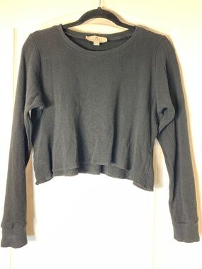 ROSE BUDDHA Organic Cotton Cropped Waffle Top Black Made in Canada Yoga Lounge
